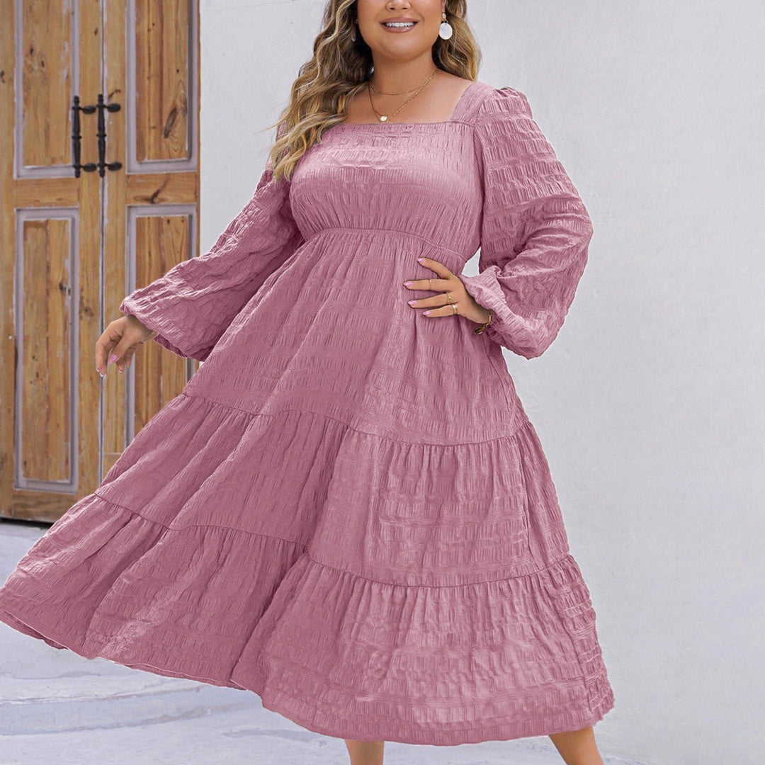 Long Dress Sq Neckline On/Off Shoulders Elastic High Stretchy At Chest High Waist Long Puff Sleeves Line Light Weight One Size Fits All 14-24