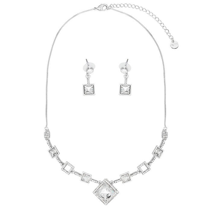 Square Diamond With Diamante Necklace Set