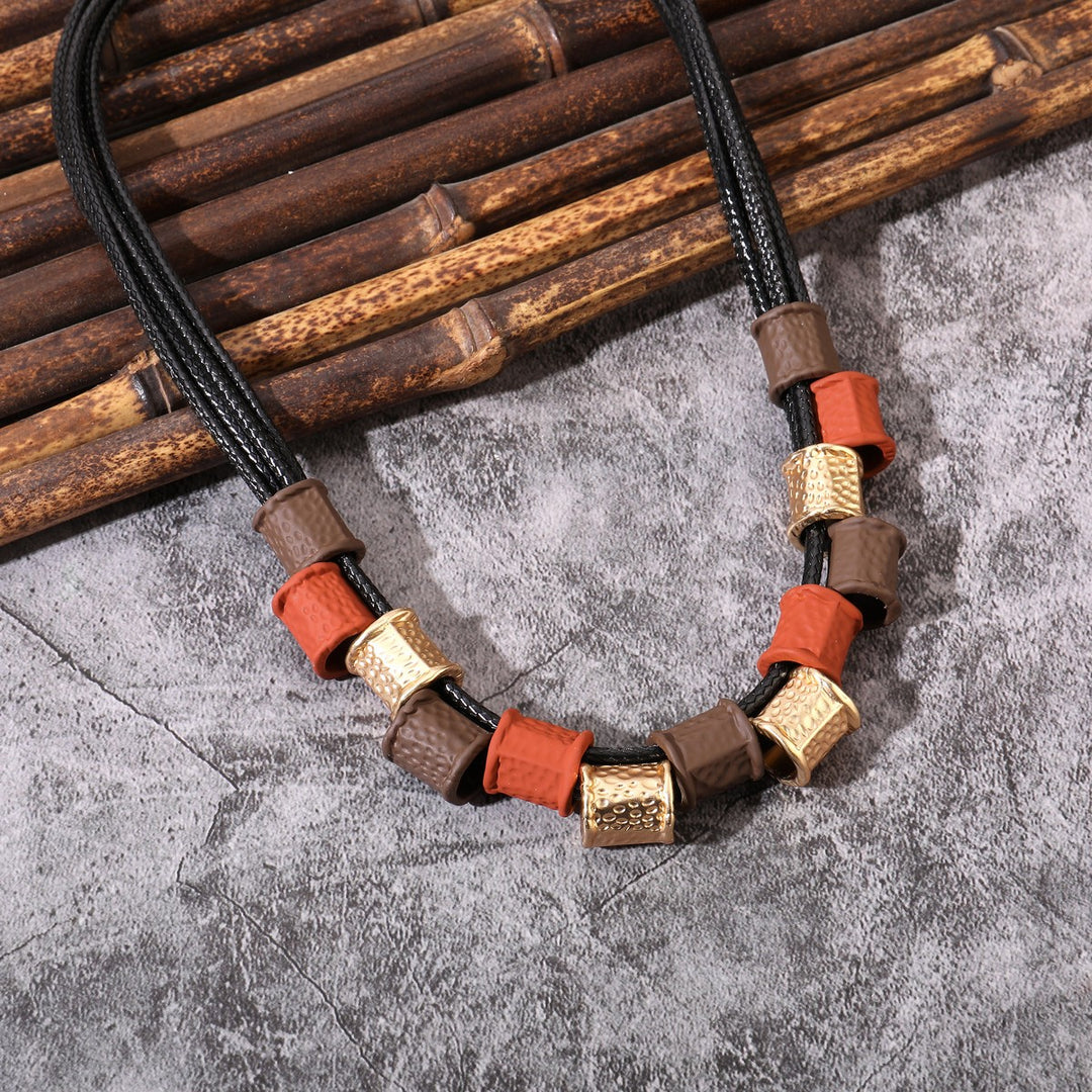 Metal Tubes Through Cord Necklace