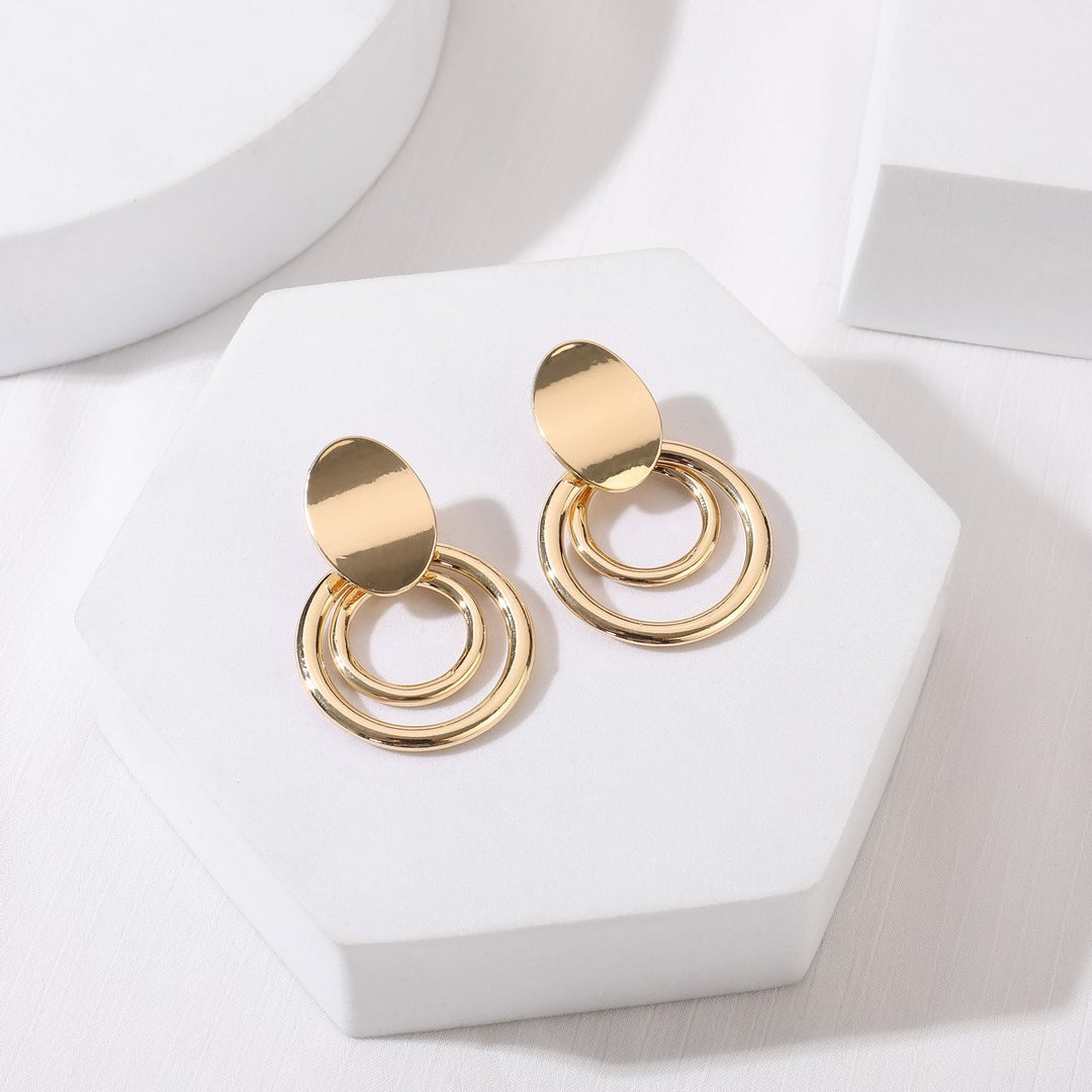 Two Circles With Metal Plate Earrings