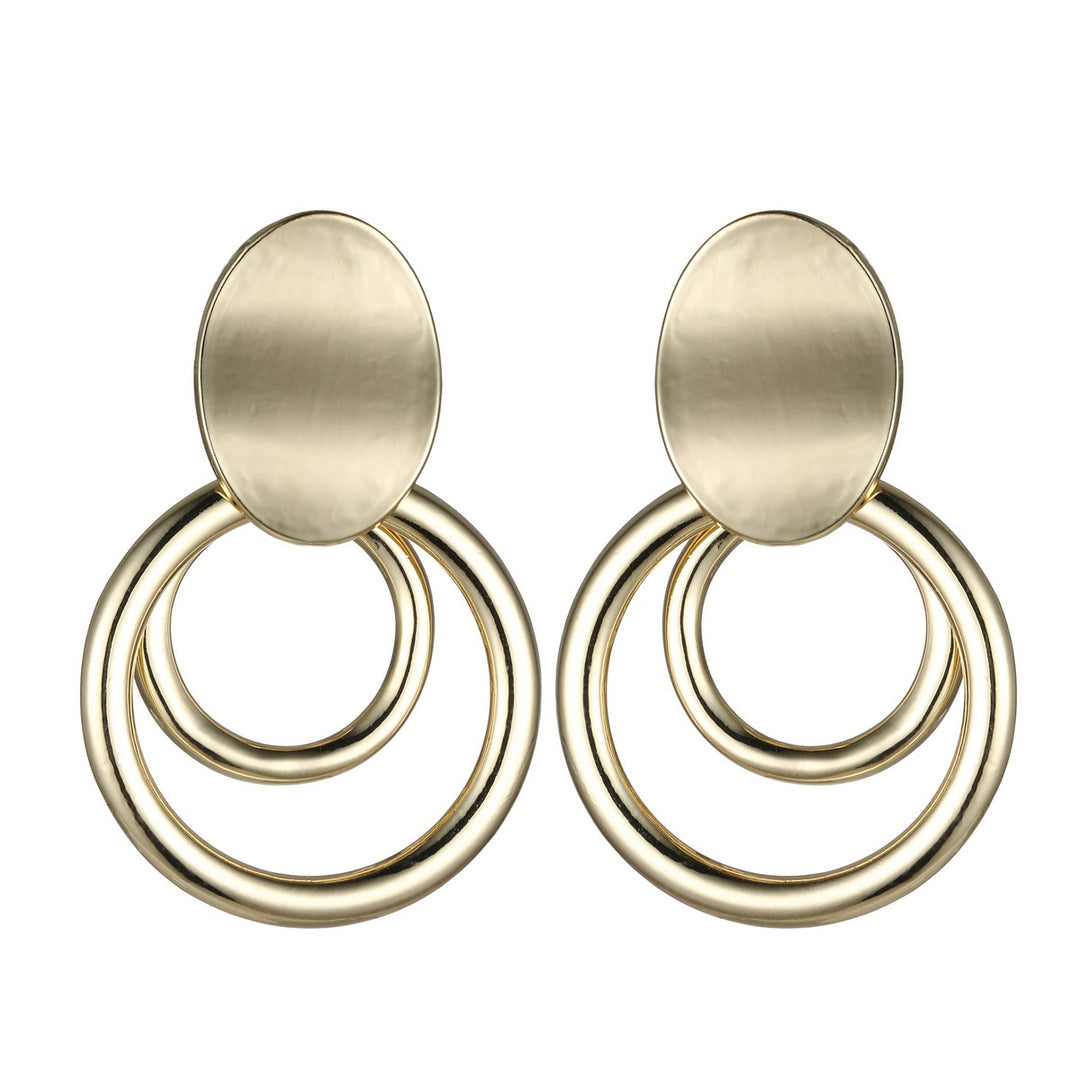 Two Circles With Metal Plate Earrings