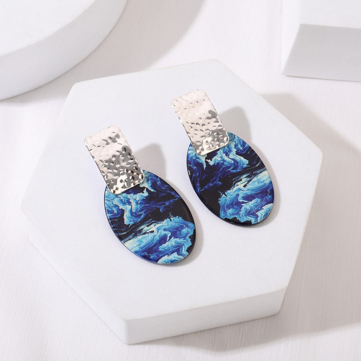 Print Effect Hallow Oval Earrings