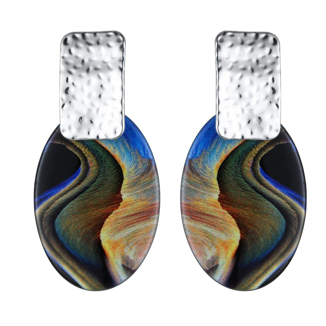 Print Effect Hallow Oval Earrings