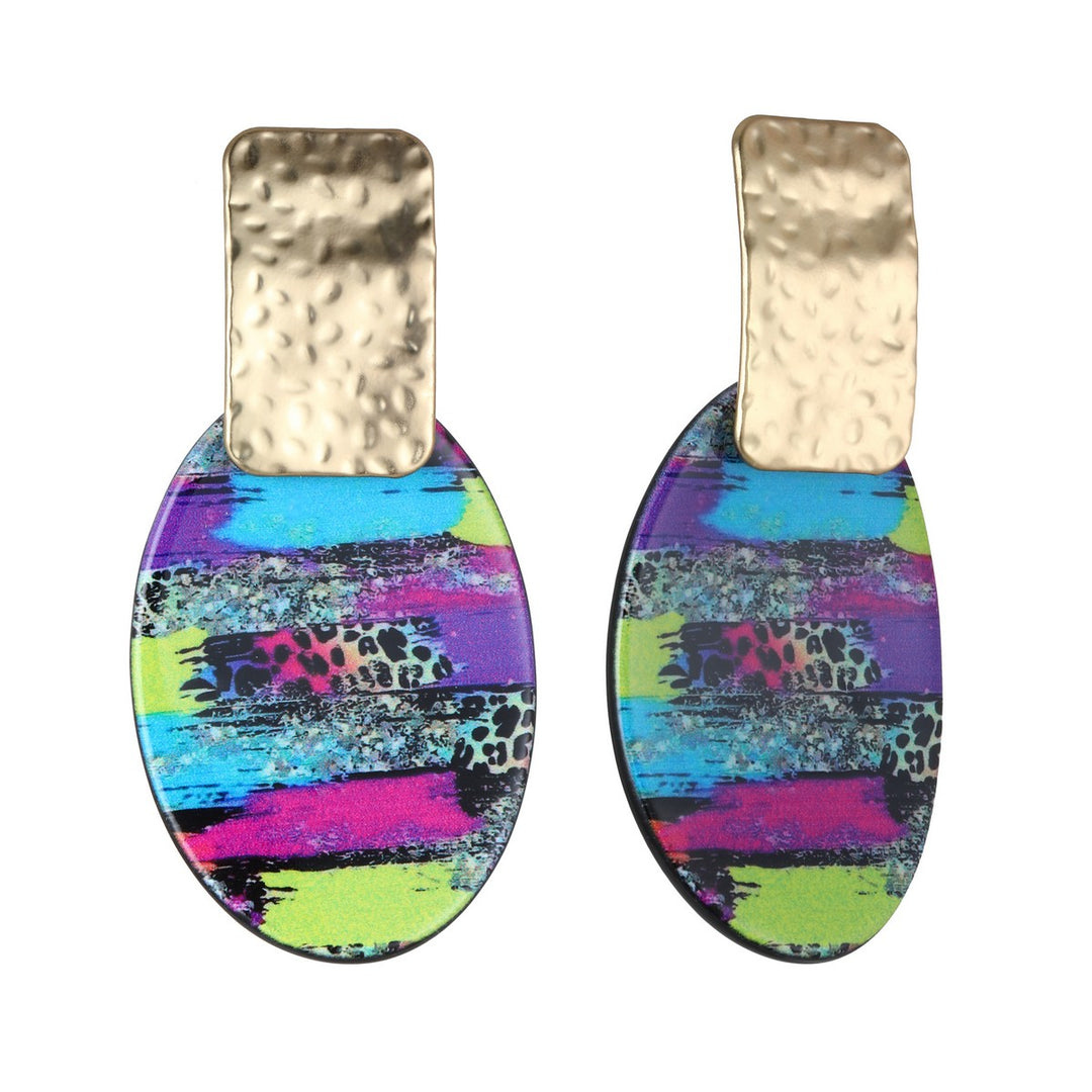 Print Effect Hallow Oval Earrings