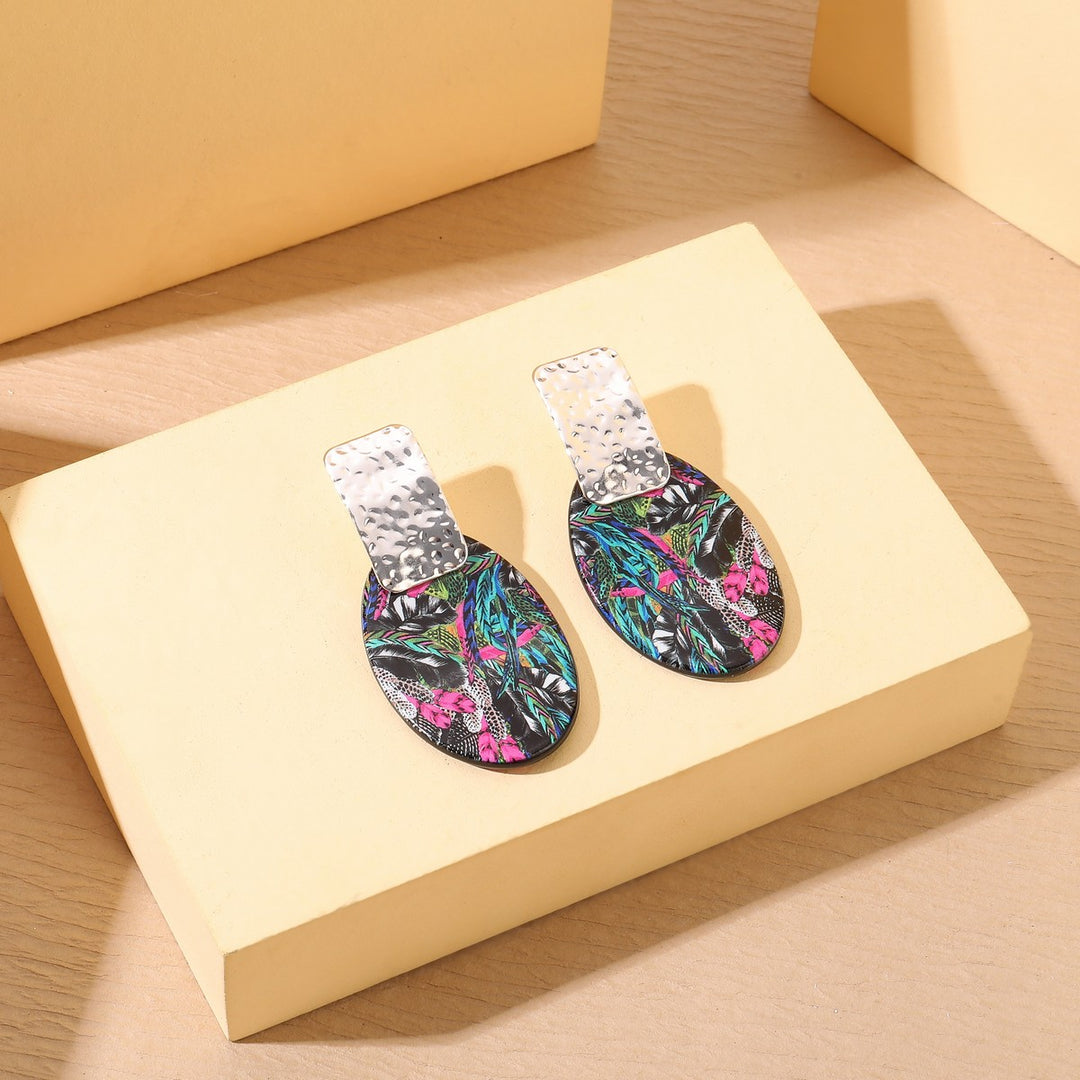 Print Effect Hallow Oval Earrings