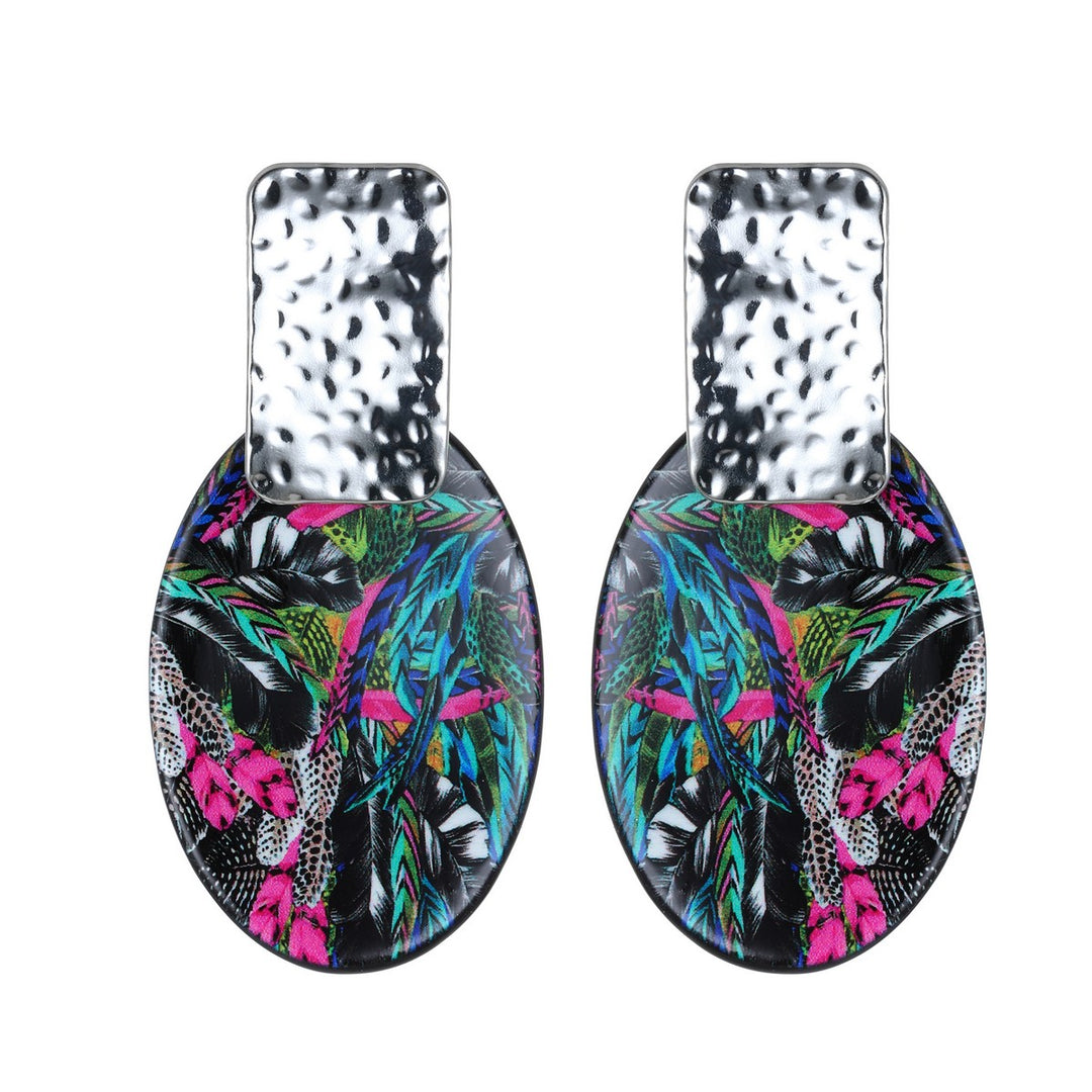 Print Effect Hallow Oval Earrings