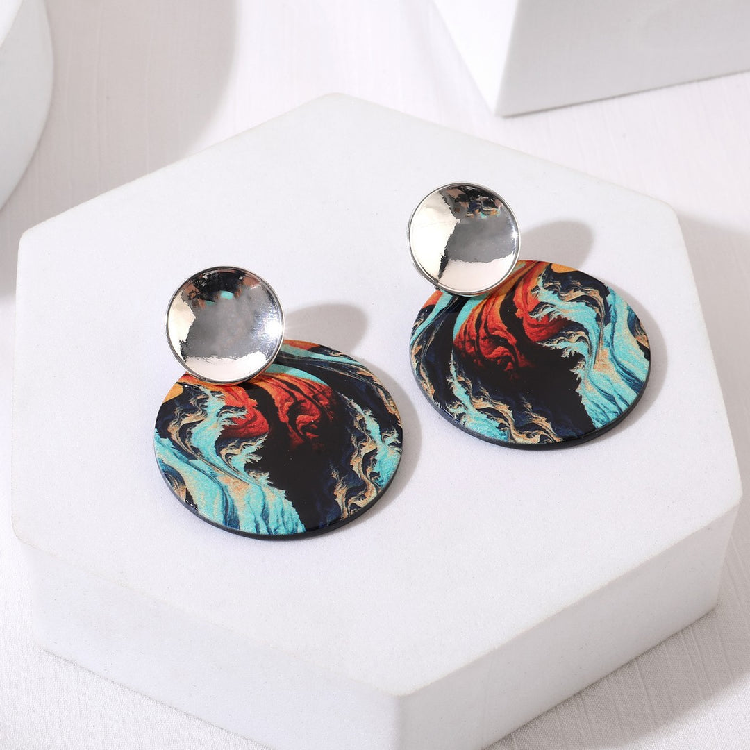 Metal Circle With Print Effect Circle Earrings