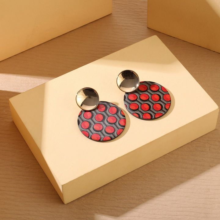 Metal Circle With Print Effect Circle Earrings