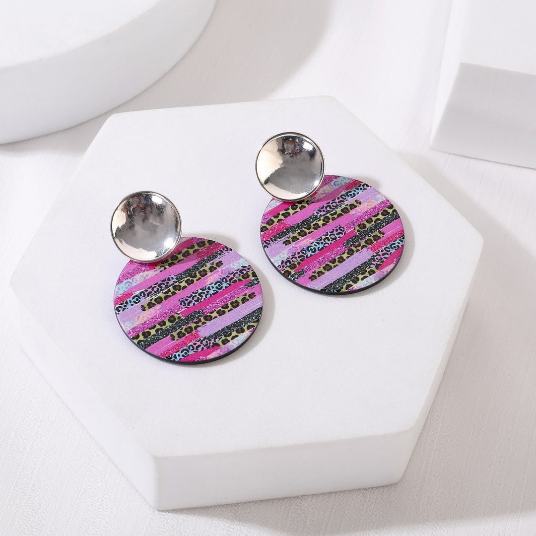 Metal Circle With Print Effect Circle Earrings