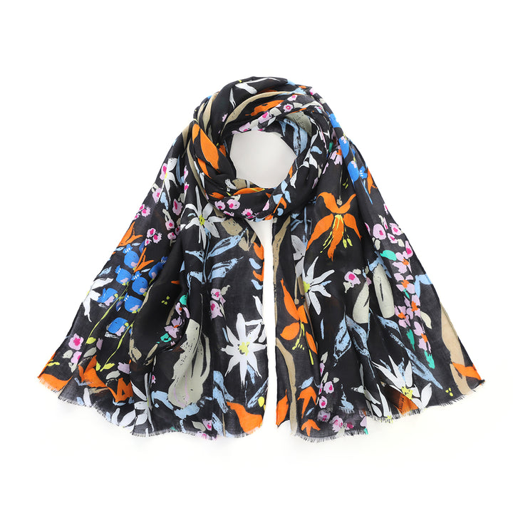 Hand Painted Flower Print Cotton Scarf