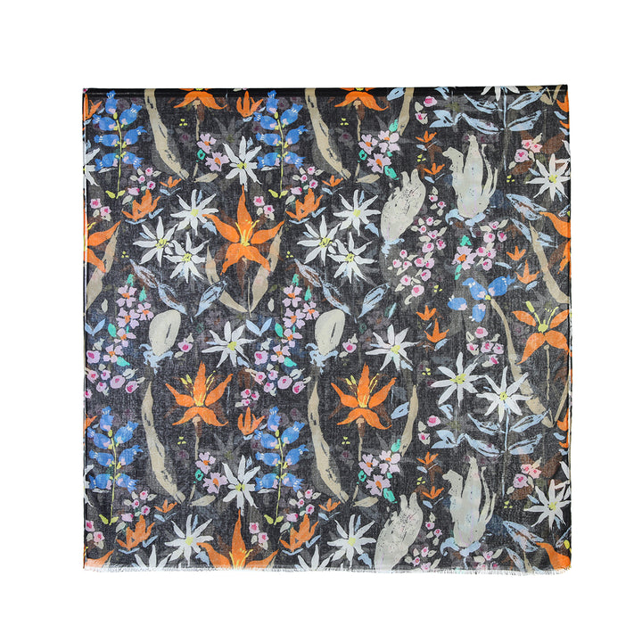 Hand Painted Flower Print Cotton Scarf