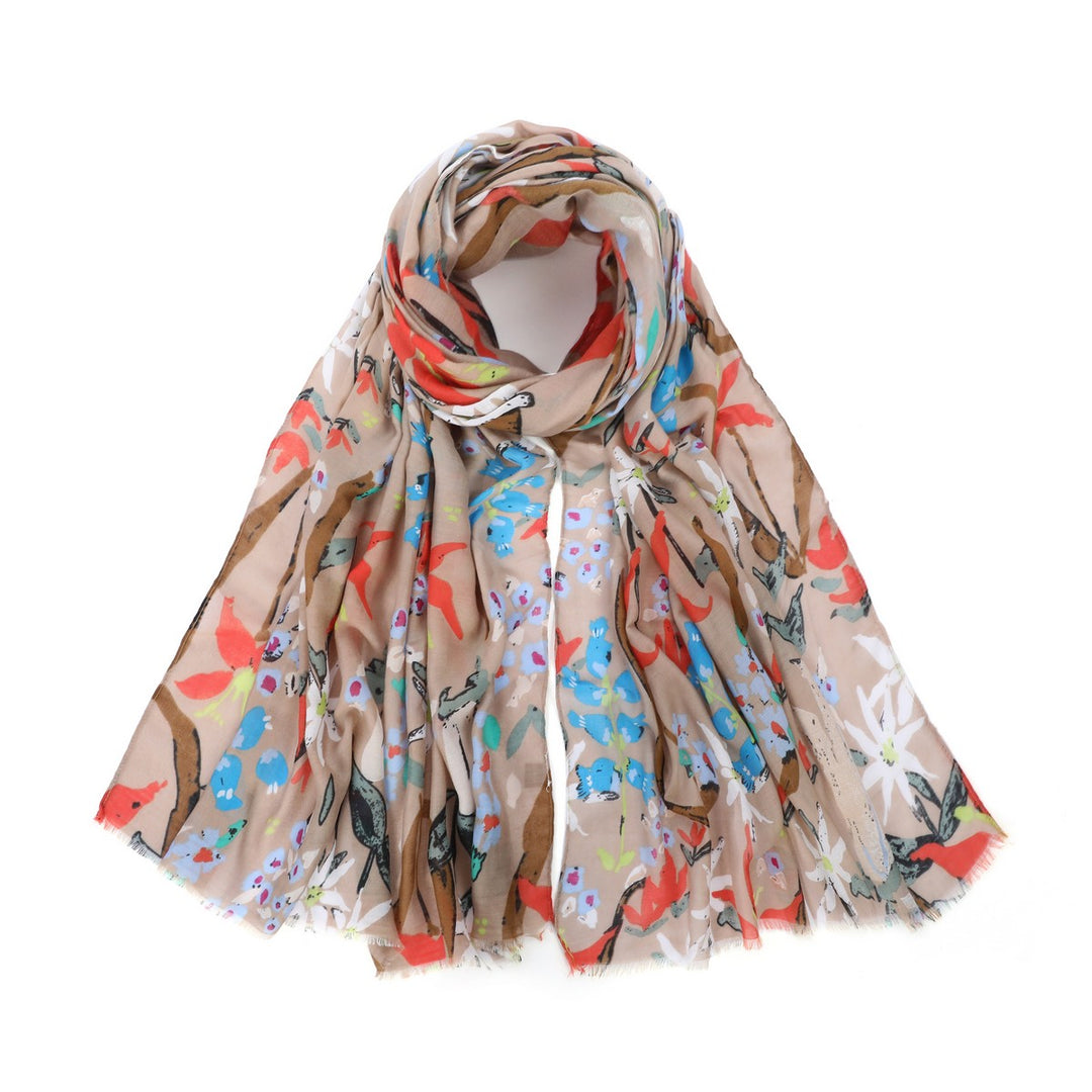 Hand Painted Flower Print Cotton Scarf