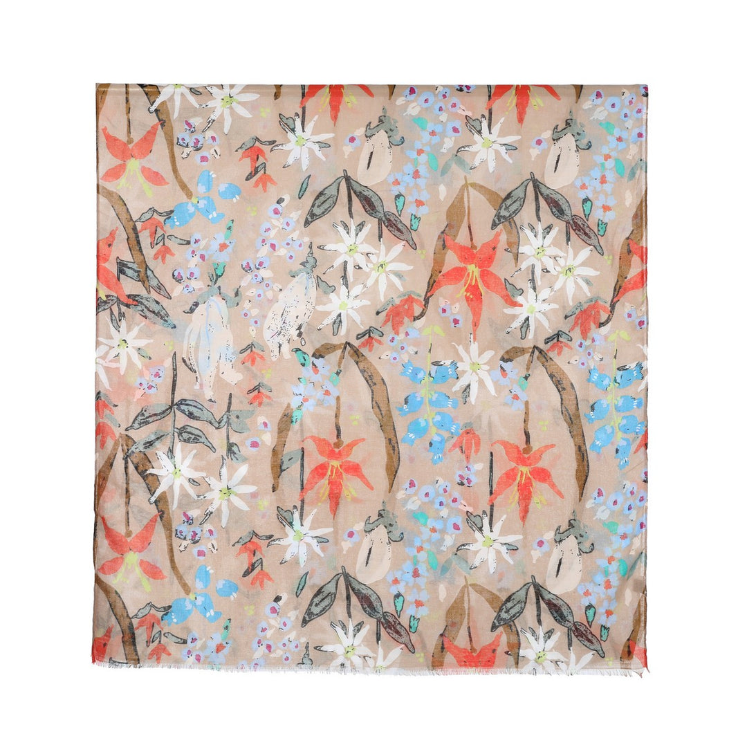 Hand Painted Flower Print Cotton Scarf