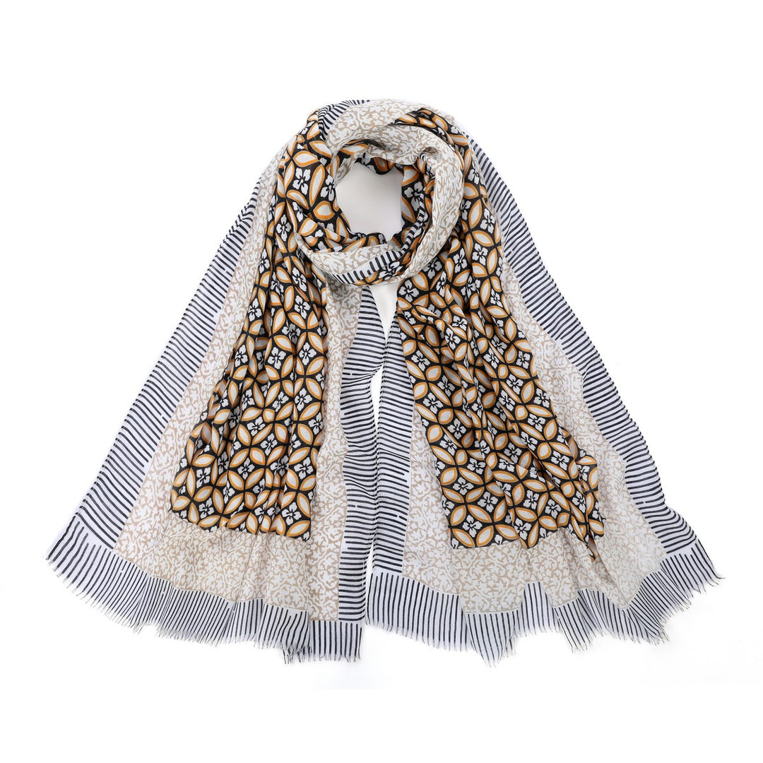 Flower Leaf Print Cotton Scarf