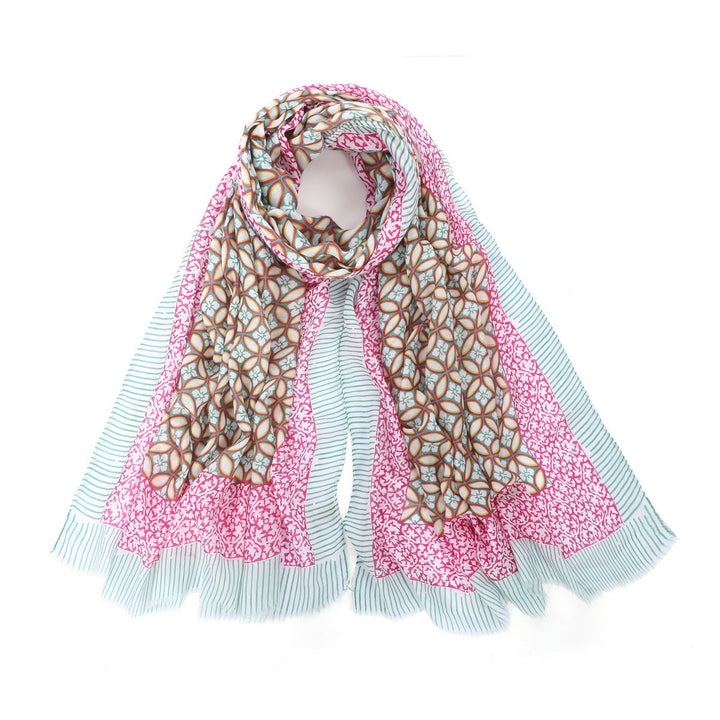 Flower Leaf Print Cotton Scarf