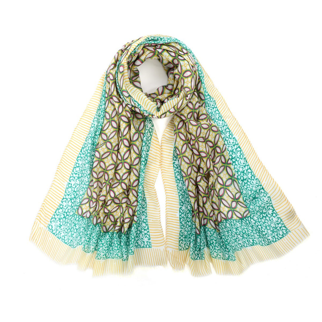 Flower Leaf Print Cotton Scarf