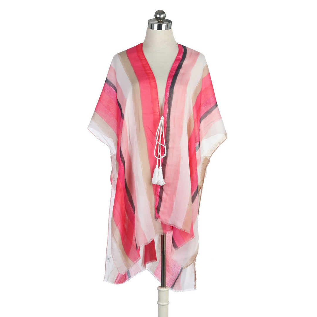 Long Stripes Of Shades Kimono