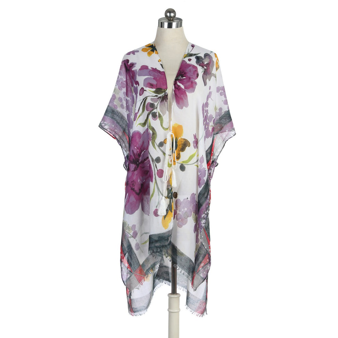 Flower Water Paint Print Summer Kimono