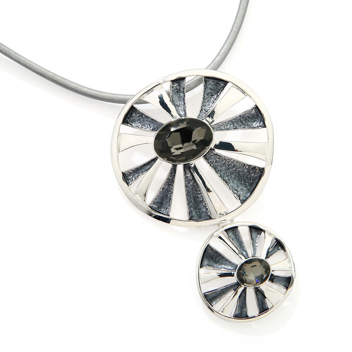 Black And Silver Sun Rays Pendant Necklace Set