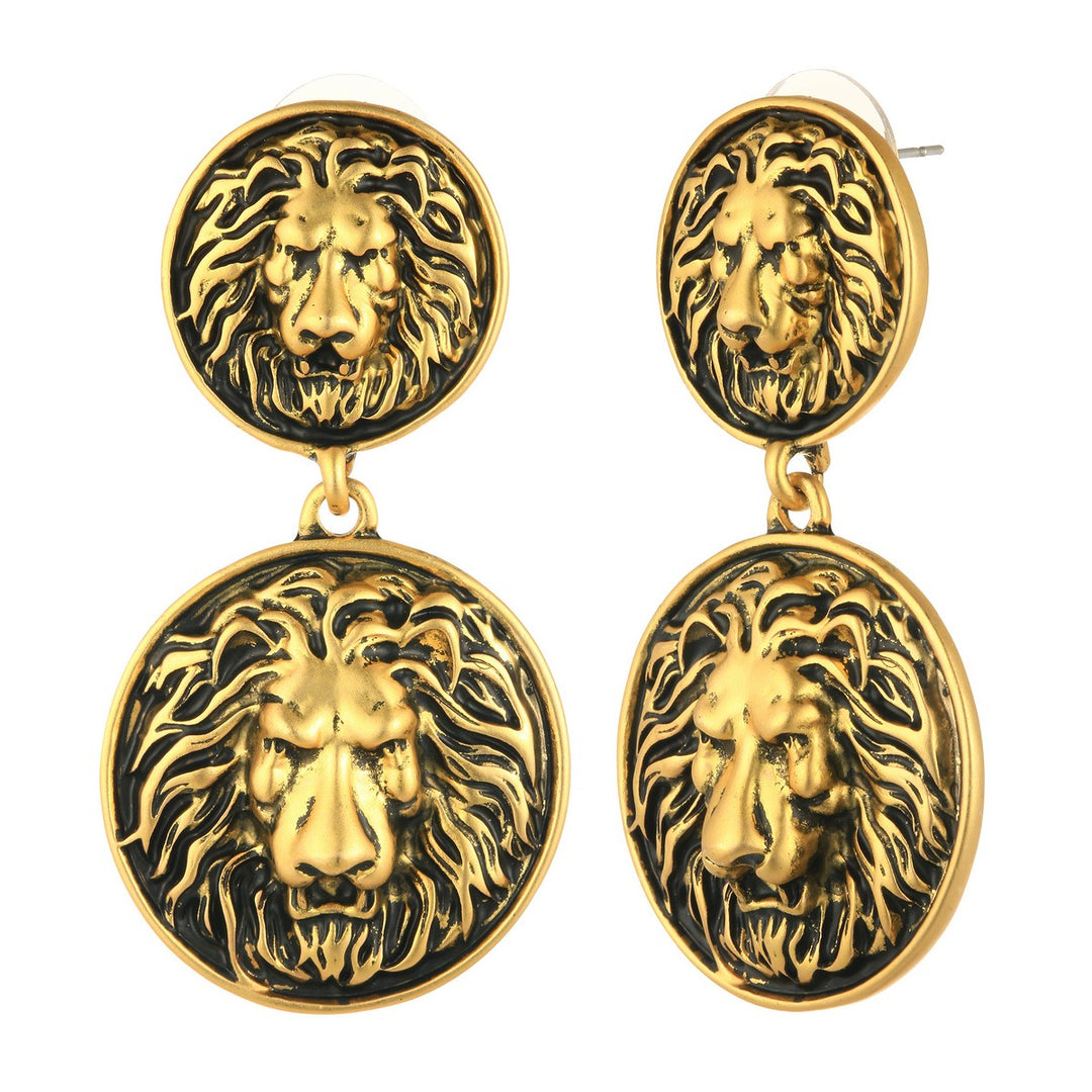 Embossed Lion Dangling Earrings