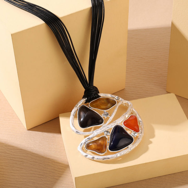 Multi Colours Stones Effect Pendant Necklace