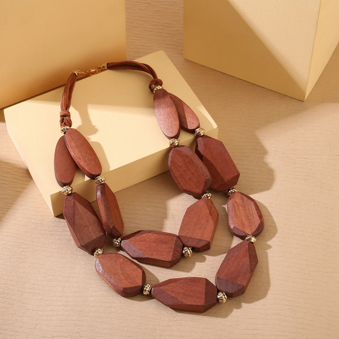 3D Wood Chunks In A Chain Necklace