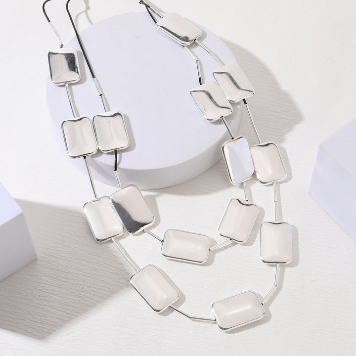 Rectangle Metal Beads In A Chord Necklace