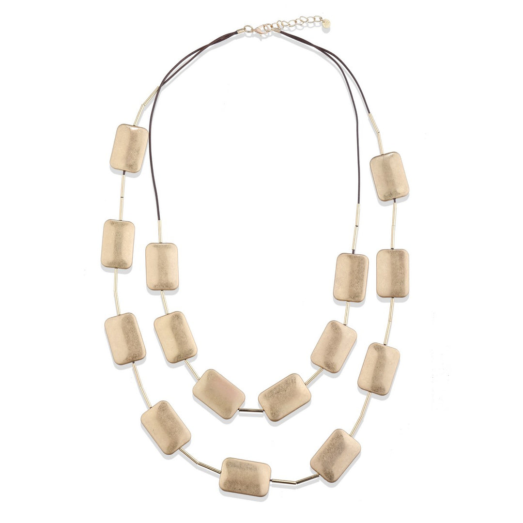 Rectangle Metal Beads In A Chord Necklace