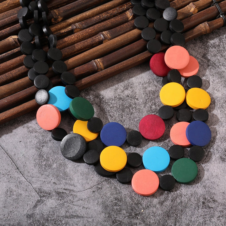 Wooden Disks In A Row Necklace