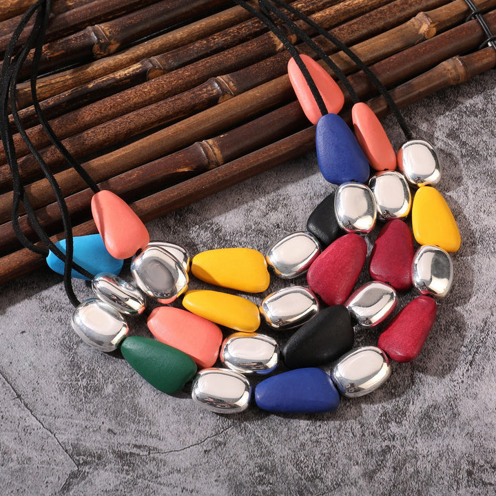 Mutliple Shapes Beads In Rows Necklace