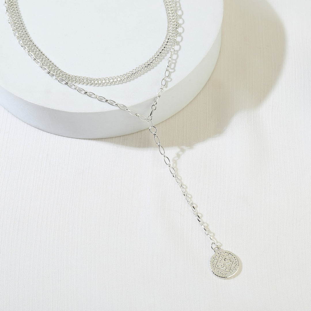 Long Dangling Circle Pendant Necklace